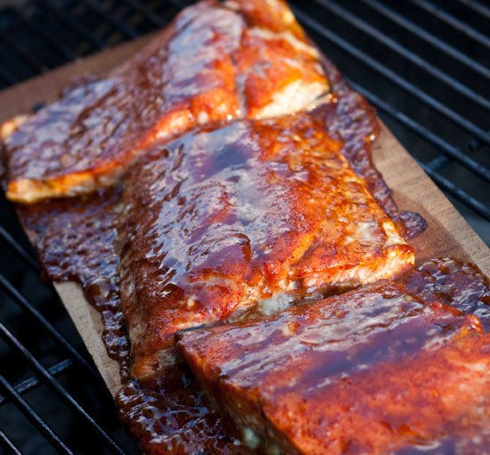 Planked Salmon with a spicy honey mustard glaze