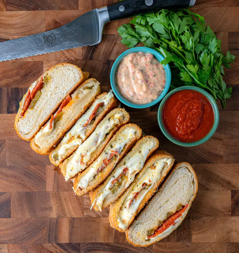 pepperoni bread with fresh mozzarella and dipping sauces