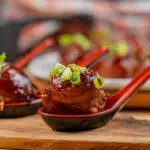 BBQ bacon wrapped pork meatballs with bbq sauce