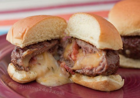 Bacon Cheddar Stuffed Cheeseburger Sliders - Grilling24x7
