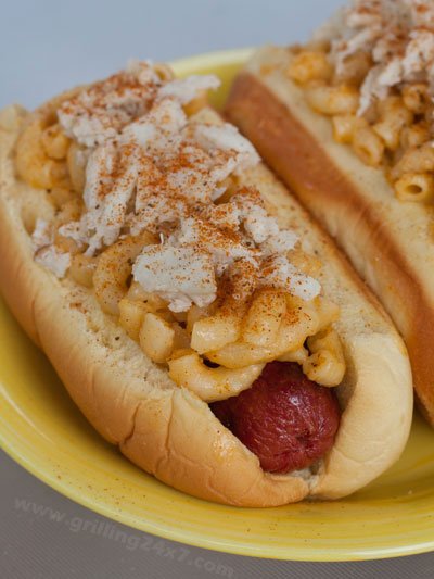Crab Mac and Cheese Hotdogs - copycat recipe from Baltimore Orioles Camden Yards