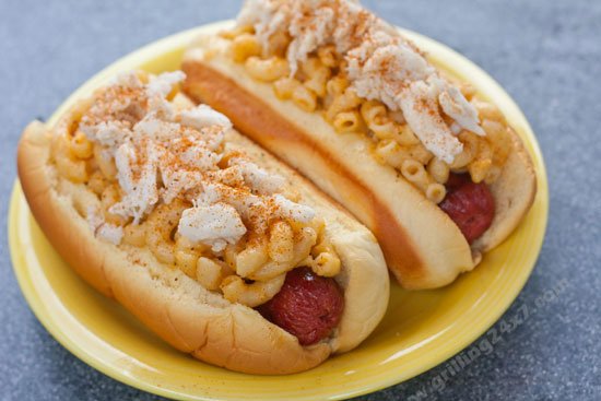Crab Mac and Cheese Hotdogs - copycat recipe from Baltimore Orioles Camden Yards