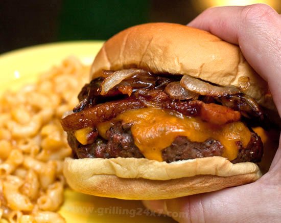 Bacon Cheddar Cheeseburger and Caramelized Onions