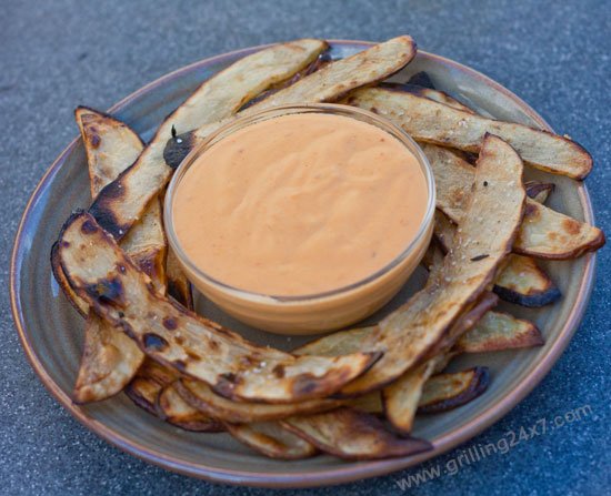 Grilled French Fries with a Grilled Habanero Cheddar Cheese Sauce