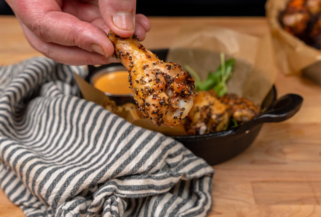 Salt and pepper wings grilled with charcoal