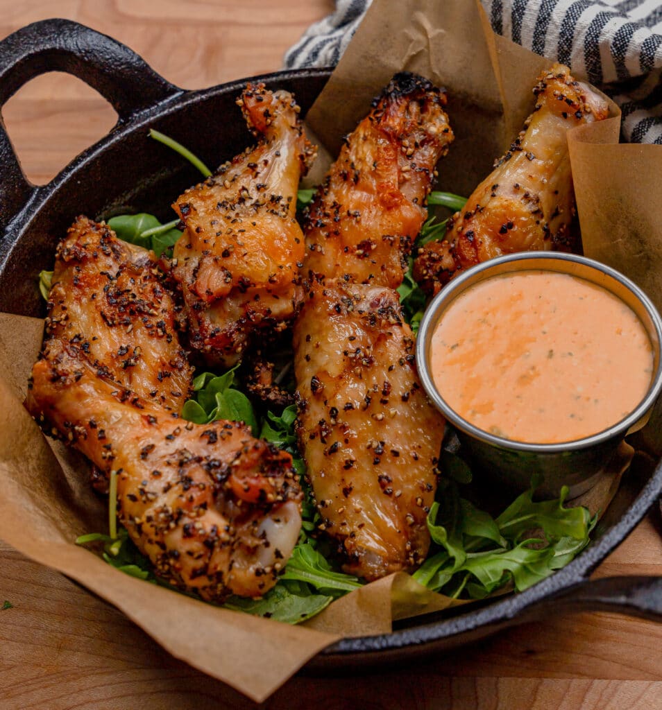 salt and pepper wings grilled with buffalo blue cheese sauce