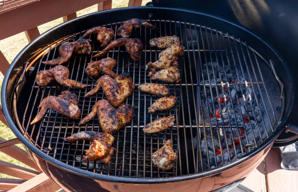 grilling salt and pepper wings on a weber kettle