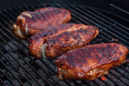 Grilled stuffed chicken breasts with jalapenos, cheese and bacon