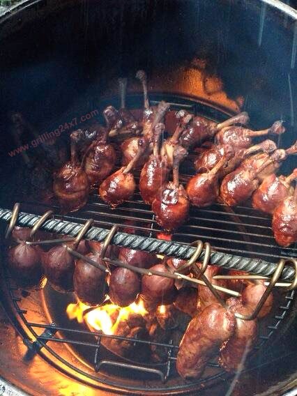 Best Tailgate Ever - smoked bacon wrapped chicken lollipops and smoked Kielbasa