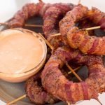 Smoked Bacon Wrapped Onion Ring Recipe w/ Spicy Sriracha Mayo Dipping Sauce- Grilling24x7.com