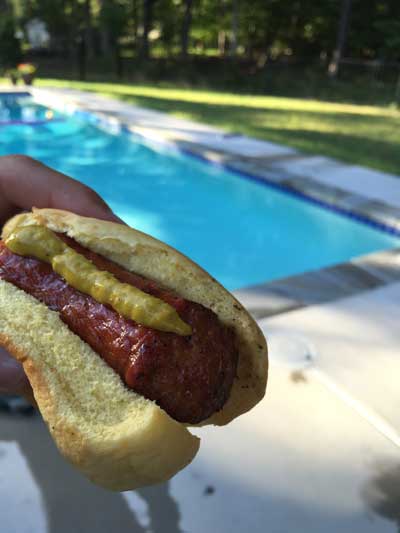 pool sausage with mustard