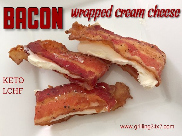 Bacon wrapped cream cheese - perfect keto appetizer - perfect tailgate appetizer 