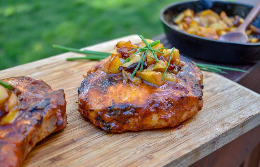 BBQ Pork Chops with Caramelized Apples