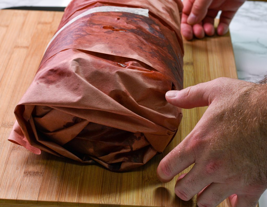 Resting a prime rib roast in peach butcher paper