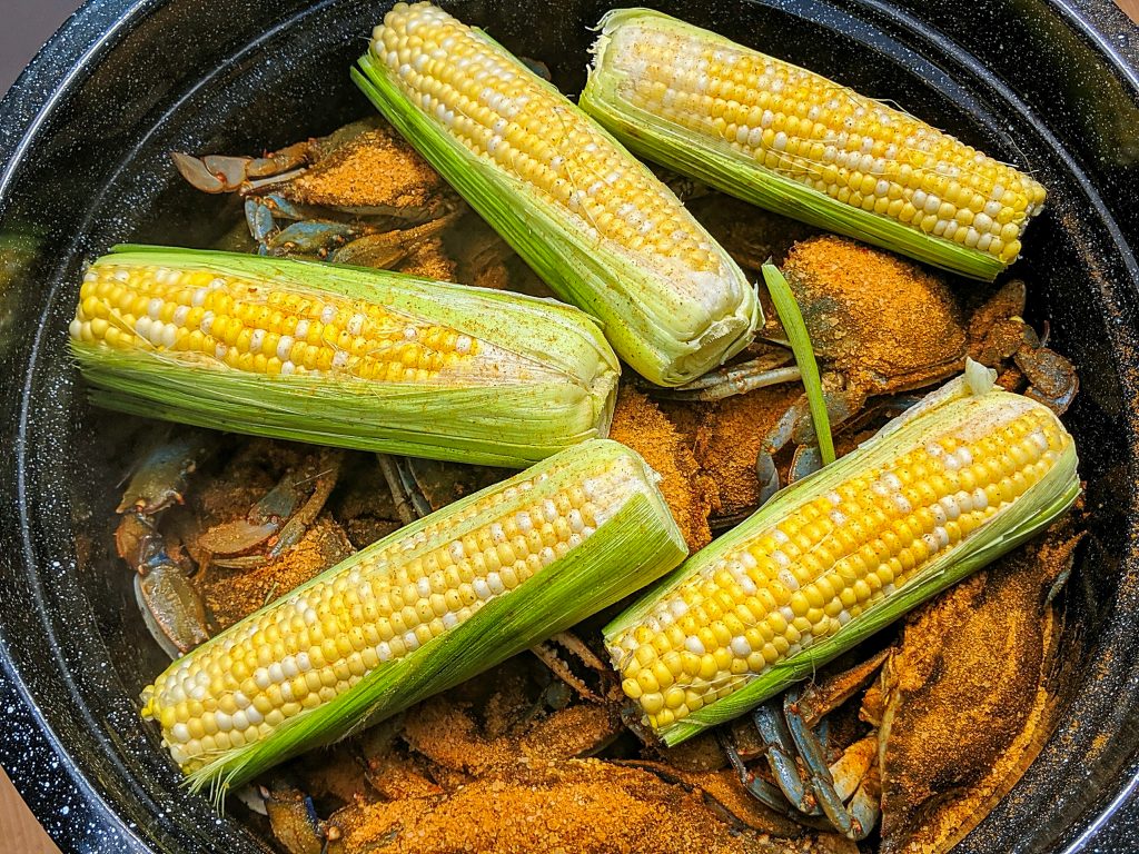 Steamed Crabs with Sweet Corn on the Cobb