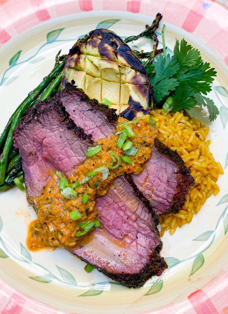 Reverse Sear Tri Tip with smoked tomato salsa