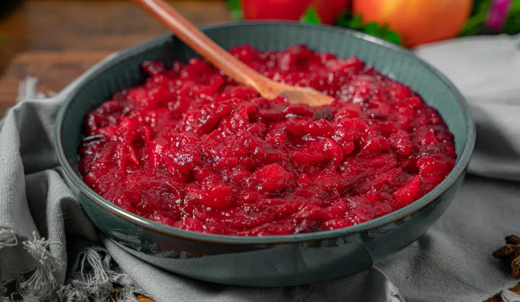 cranberry apple chutney in a shallow bowl
