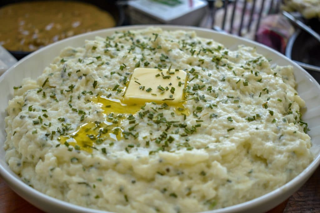 Low carb cauliflower colcannon with melted Irish butter
