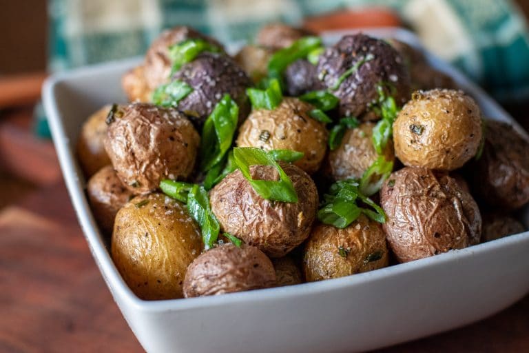roasted New Potatoes topped with fresh sliced scallions