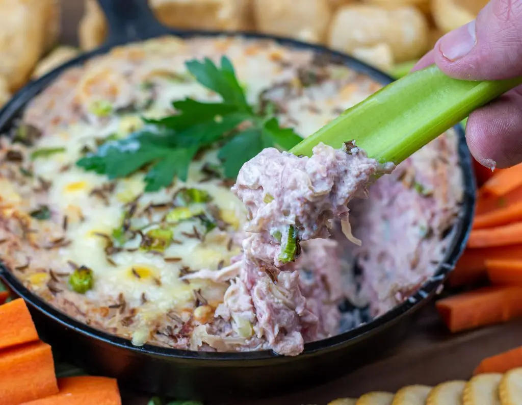 reuben dip with celery dipped, corned beef appetizer leftovers