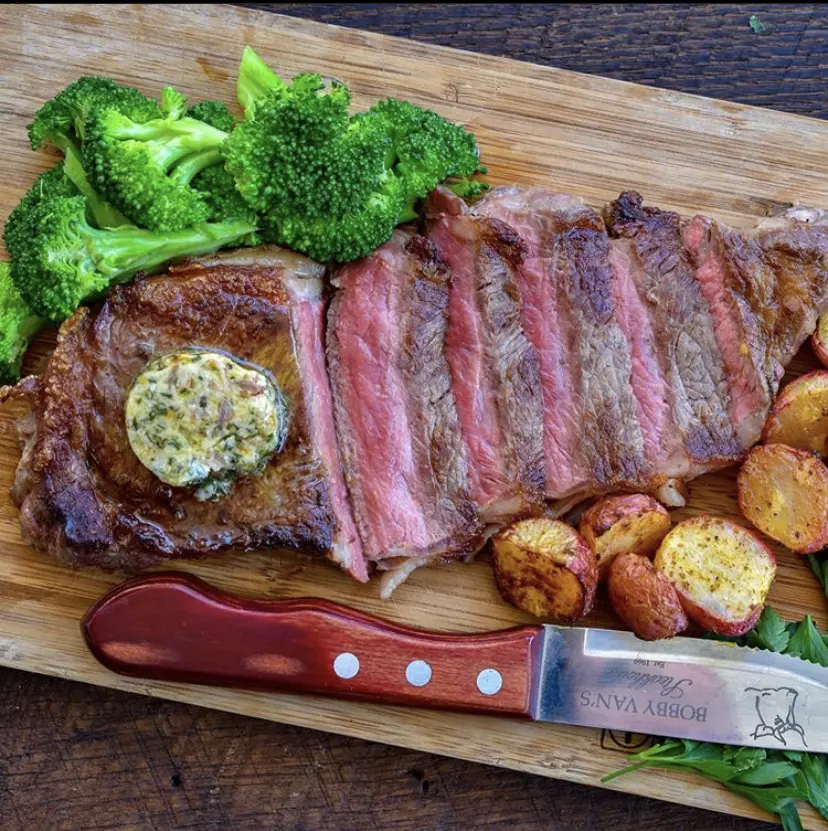 perfectly cooked ny strip steak