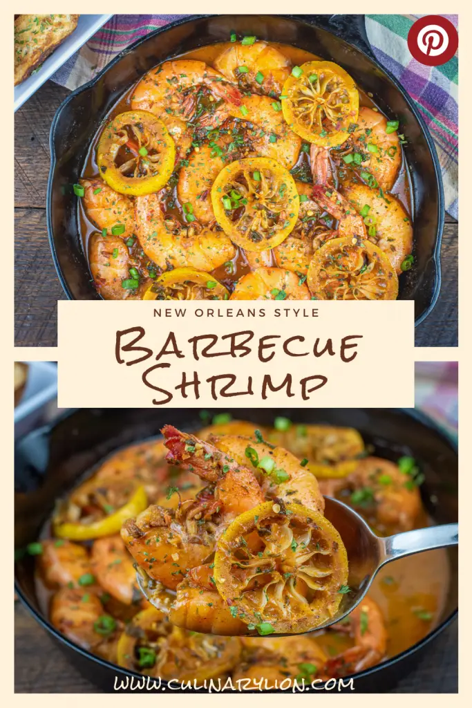 New Orleans Style Barbecue Shrimp in cast iron skillet