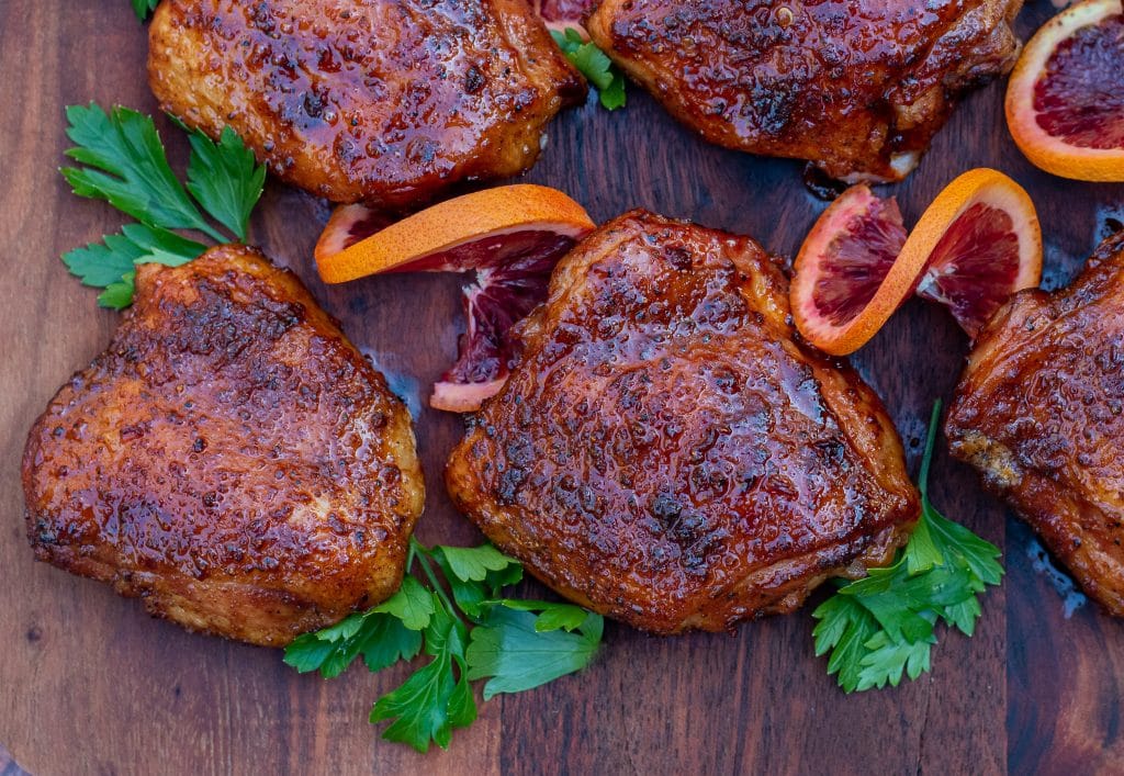 smoked chicken thighs with blood orange glaze recipe pellet grill recipe