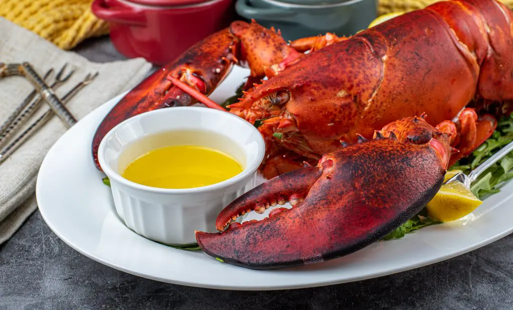 Boiled lobster at home with drawn butter