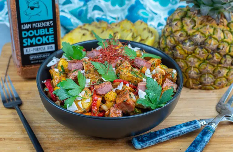 Hawaiian potato salad with fried spam