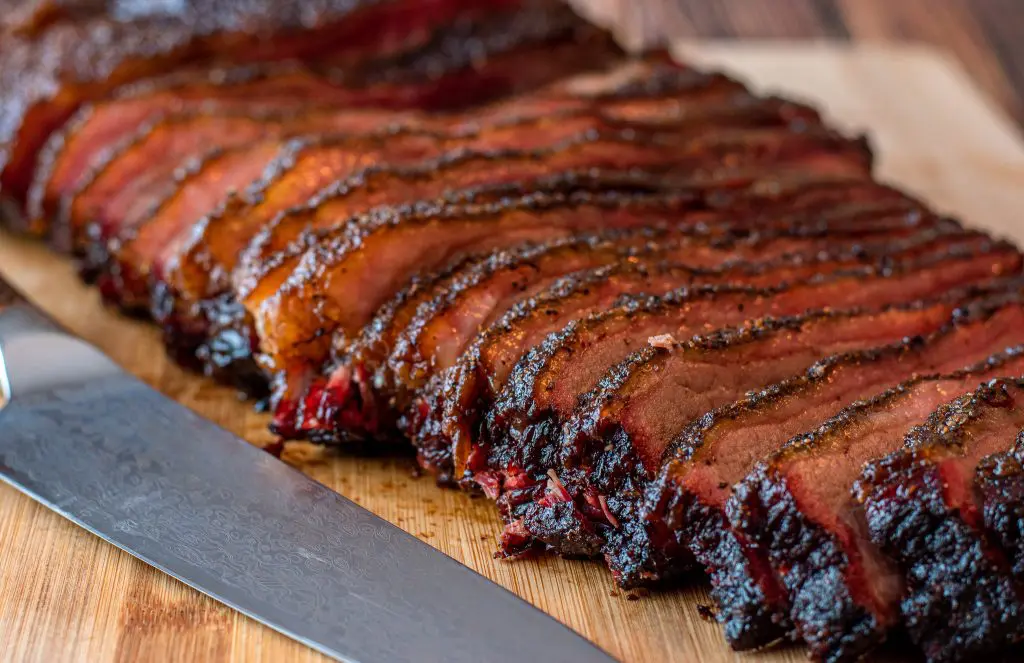 sliced texas smoked beef brisket