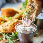 Crab cake egg rolls with old bay aioli
