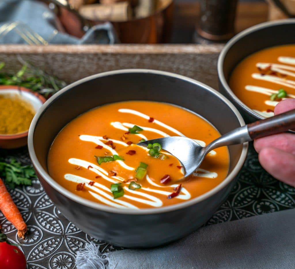 roasted curry carrot soup with yogurt sauce