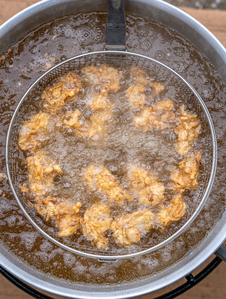 oysters frying in hot oil
