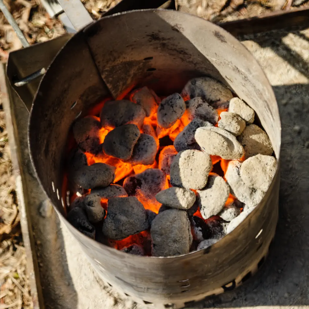 Charcoal chimney filled with charcoal briquettes