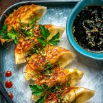 Spicy hoisin vinaigrette with potstickers