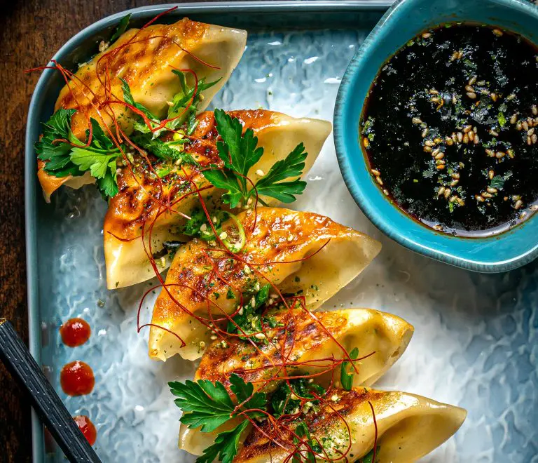 Spicy hoisin vinaigrette with potstickers