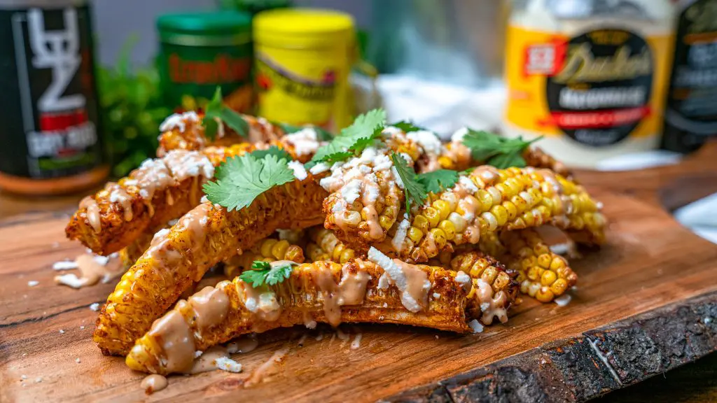 BBQ Dry rub seasoned corn ribs topped with queso fresco