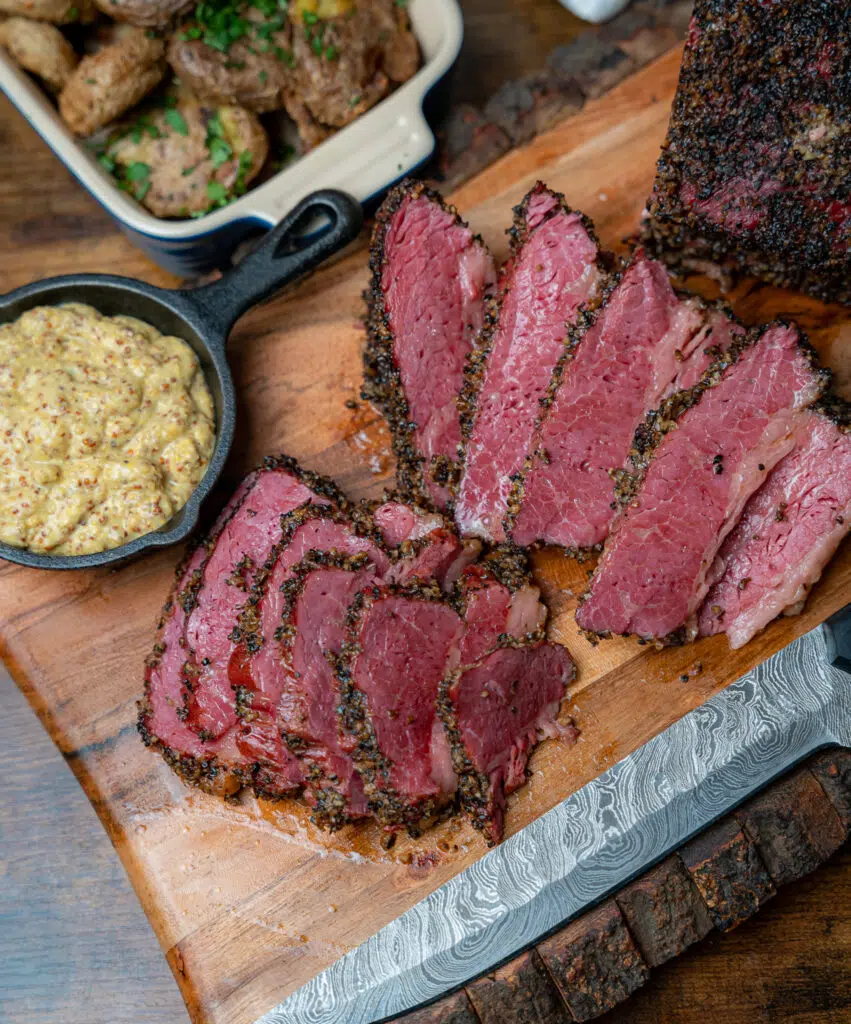 Smoked corned beef with spicy mustard