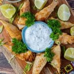 Chicken fajita egg rolls in the air fryer served with each dipping sauce
