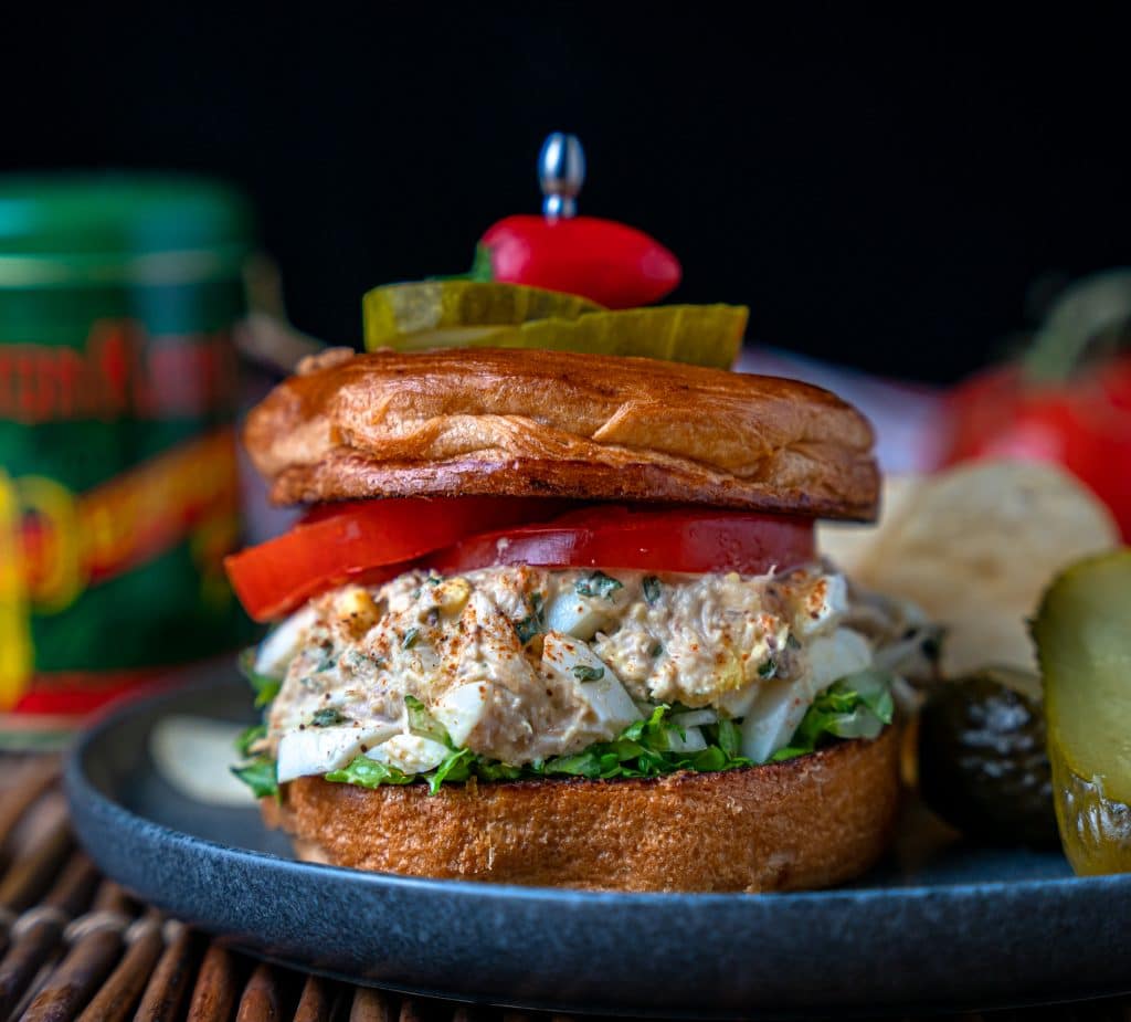 croissant bun with crab and egg salad