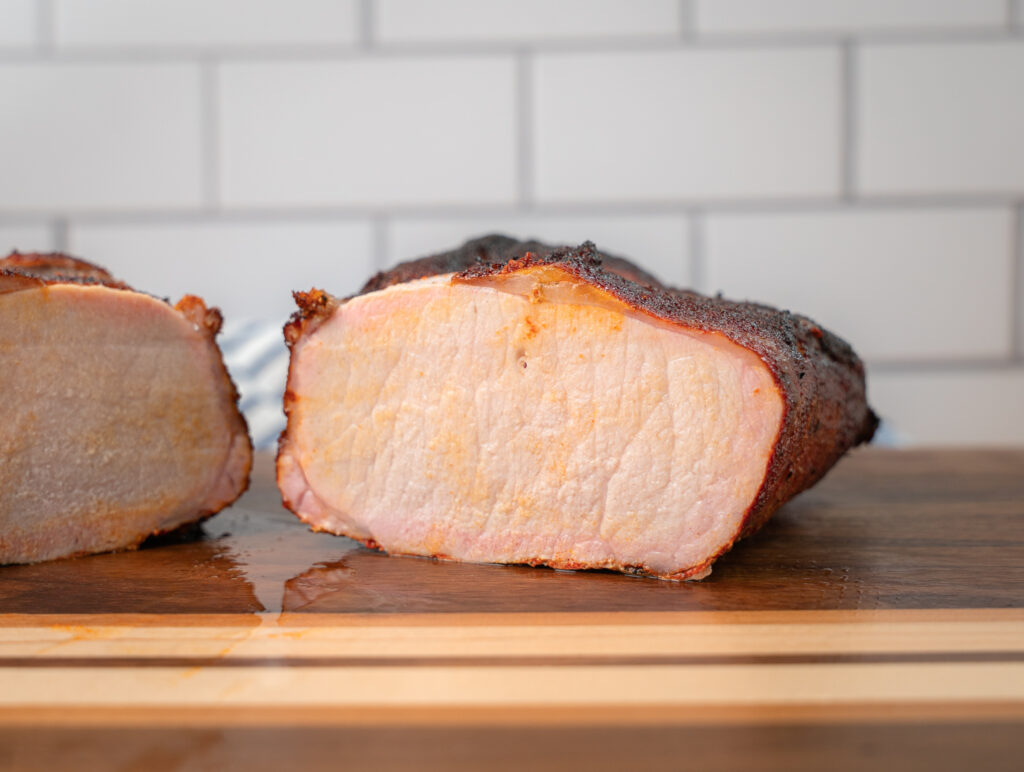 pork loin cut in half