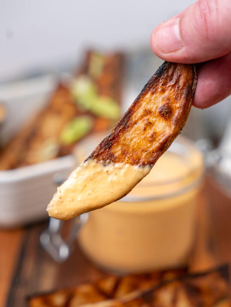 potato wedge dipped in Mississippi comeback sauce