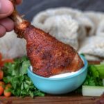 dipping smoked chicken legs in ranch dressing