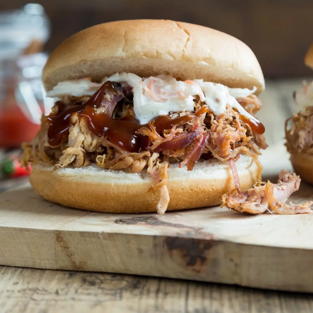 smoked pulled pork sandwich with coleslaw