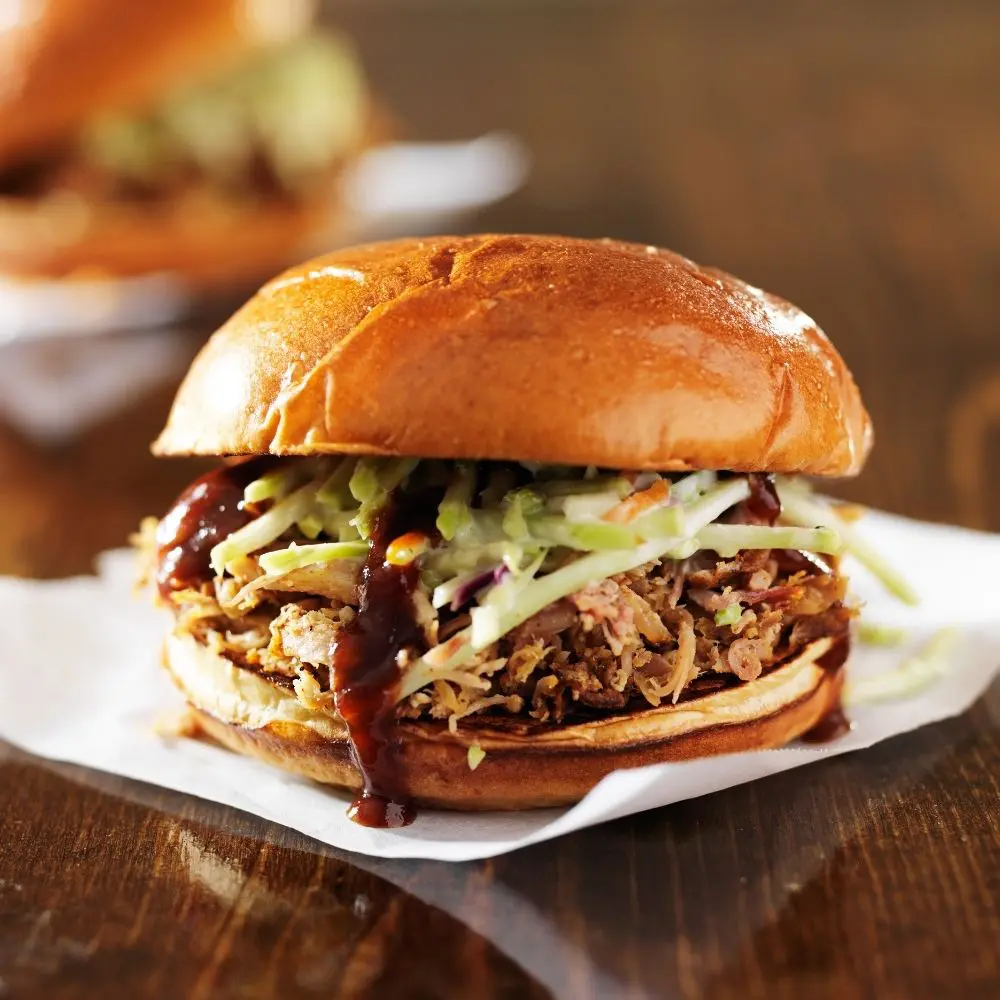 smoked pulled pork sandwich with bbq sauce