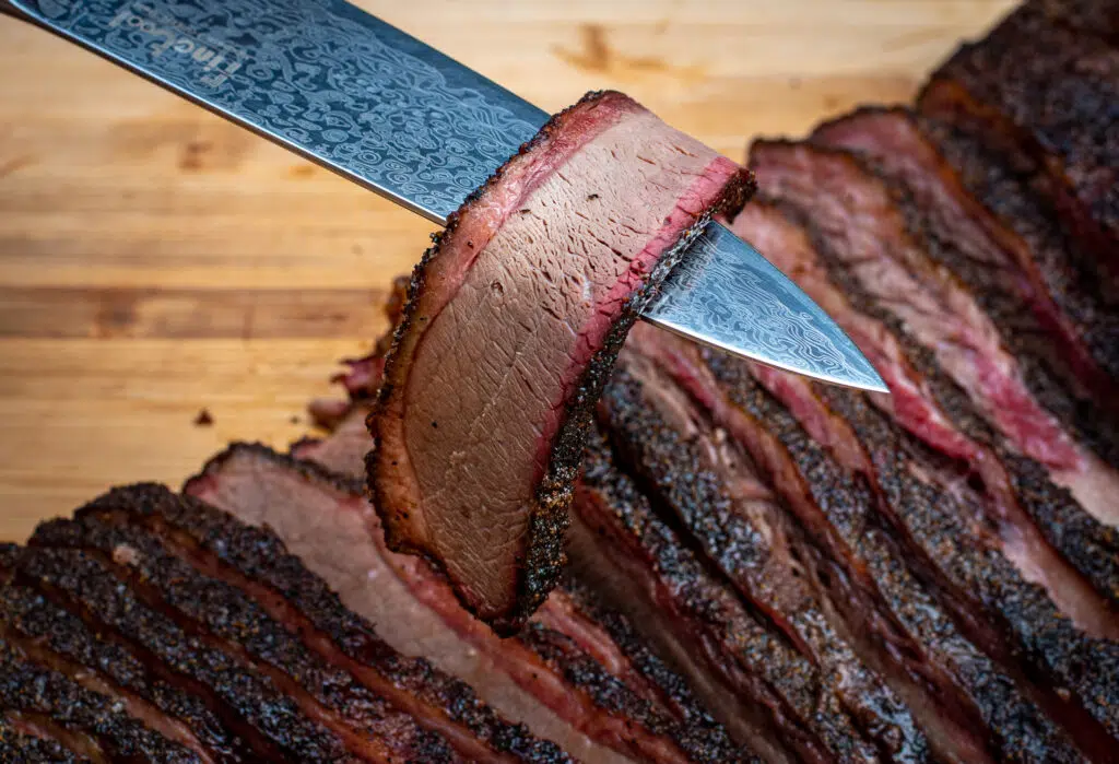 sliced beef brisket flat with smoke ring