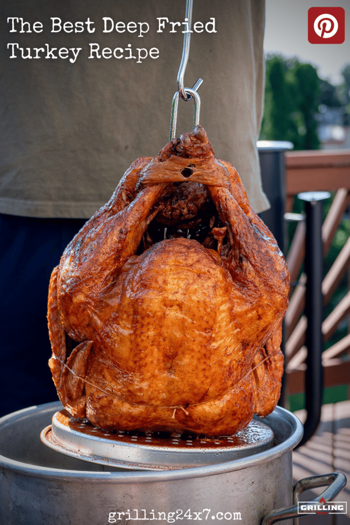 using hook to remove fried turkey from oil