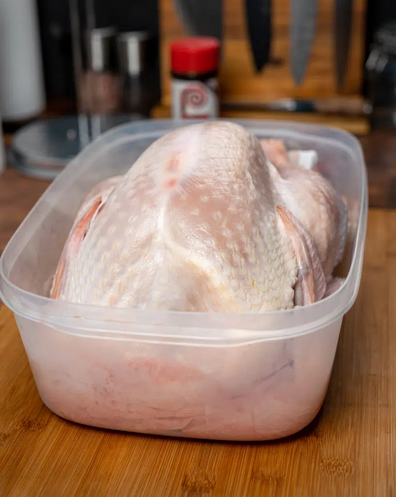 raw turkey in a plastic container