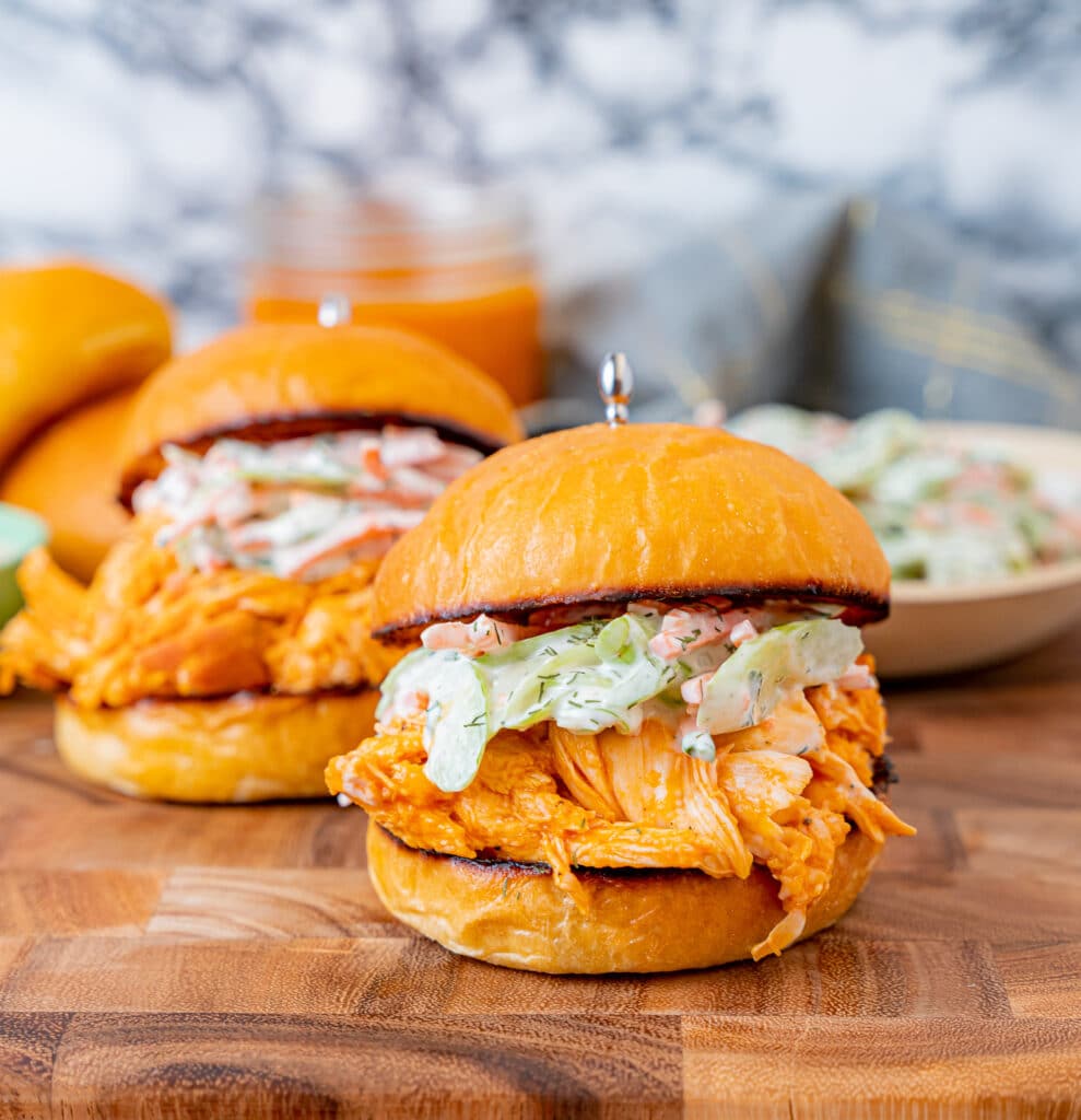 pulled buffalo chicken with celery slaw