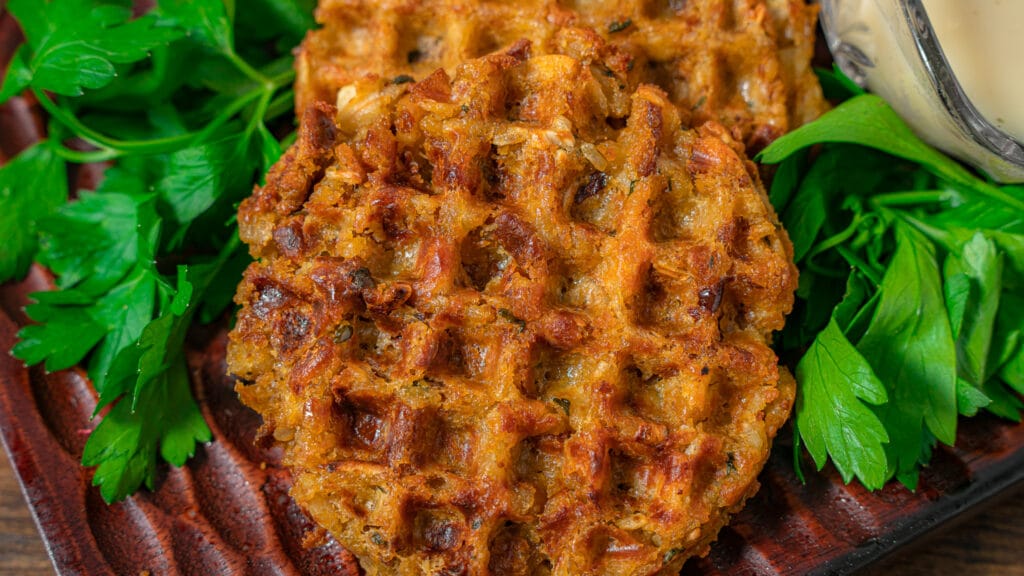 Stuffing waffles on a plate